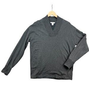 Athleta Clarity Sweatshirt Womens Grey Rustic Rib Trim Athleisure V Neck Size M